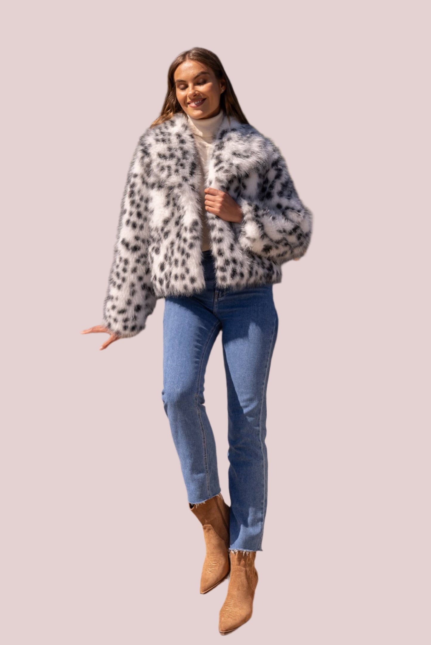 White Leopard Crop Fur Jacket