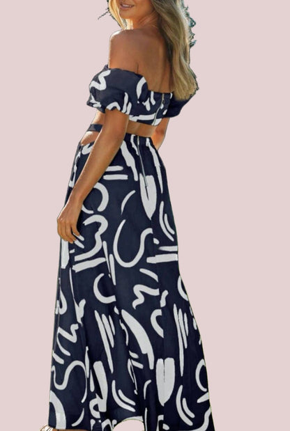 Abstract lines off shoulder bandeau top maxi set - BashStyling