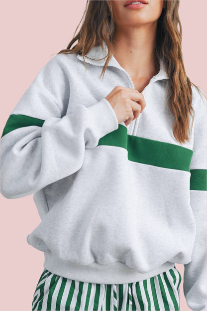 Two-Toned Half Zip Collar Sweatshirt