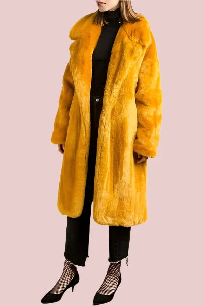 Gold Belted Faux Fur Longline Trench Coat