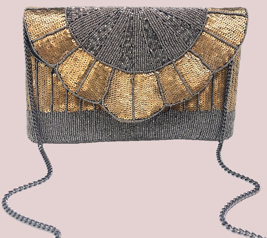 Gold and Hematite Scalloped Clutch
