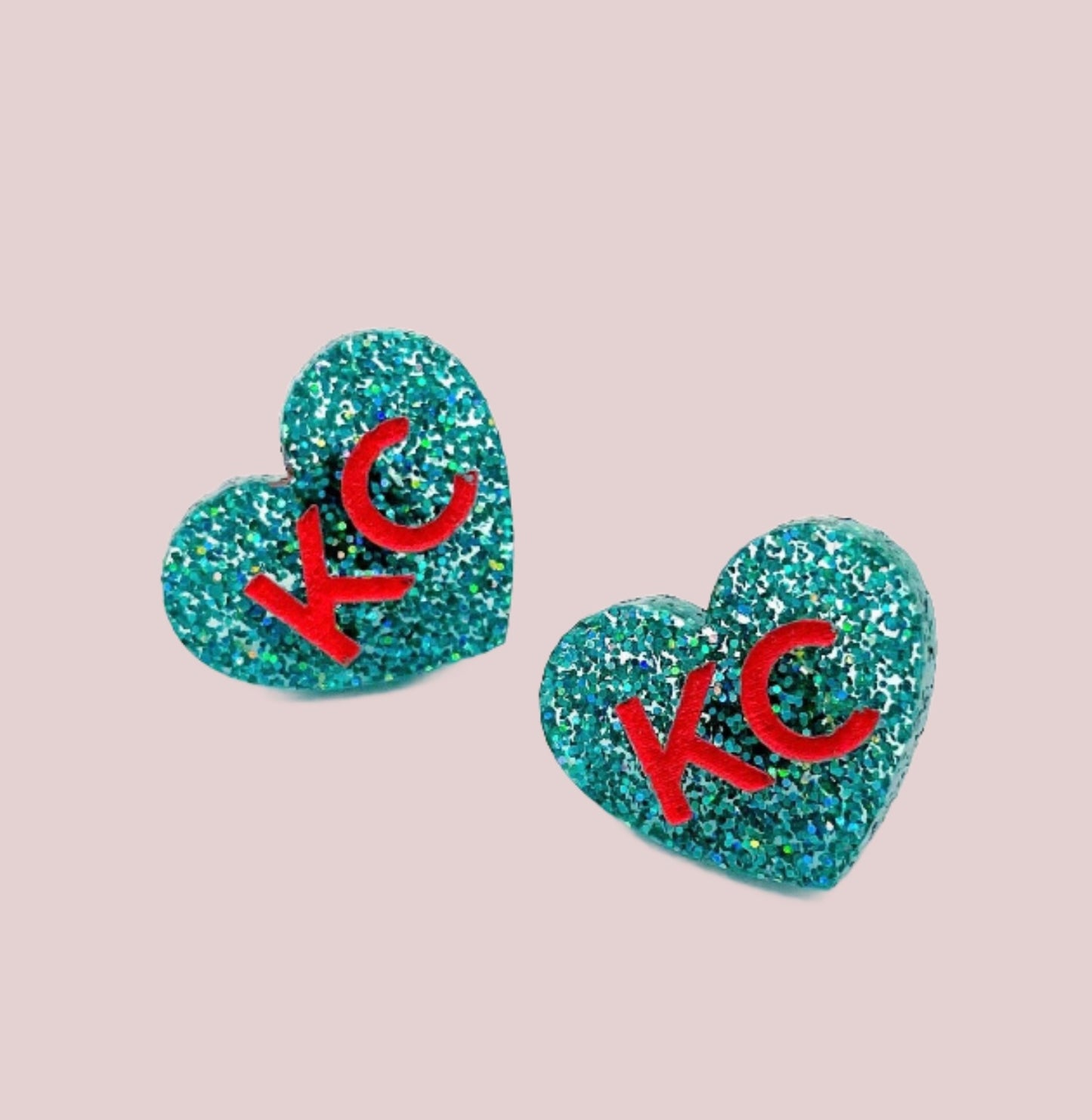 Kansas City KC Heart Stud Earrings - Aqua and Red