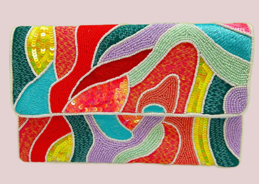 Multi Color Abstract Beaded Clutch